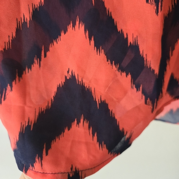 Orange Navy Blue Loose Fit Sheer Blouse Shortsleeve Puffy Sleeve Top Size 3X - Picture 7 of 10